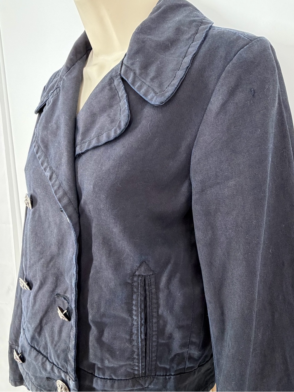 Vintage Y2K Polo Jeans Co Ralph Lauren Navy Cropped Military Jacket M Heritage - Picture 5 of 9